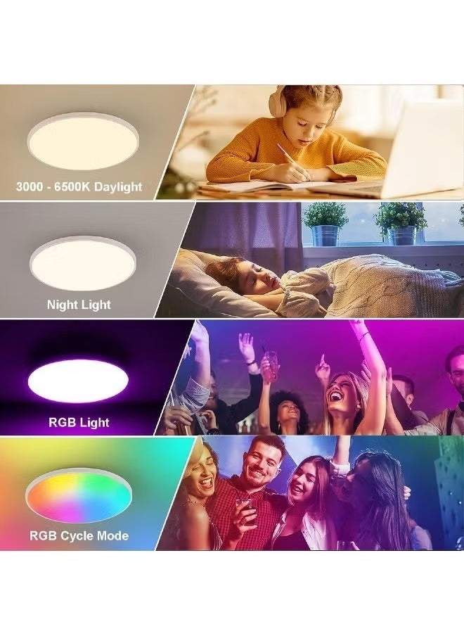 شو وو - مصباح سقف ذكي 30 سم 24 وات، مصباح سقف واي فاي RGB، متوافق مع أليكسا وجوجل هوم، مصابيح LED مدمجة مع جهاز تحكم عن بعد وتطبيق، مصباح سقف متغير اللون لغرفة النوم والمطبخ - Image 1