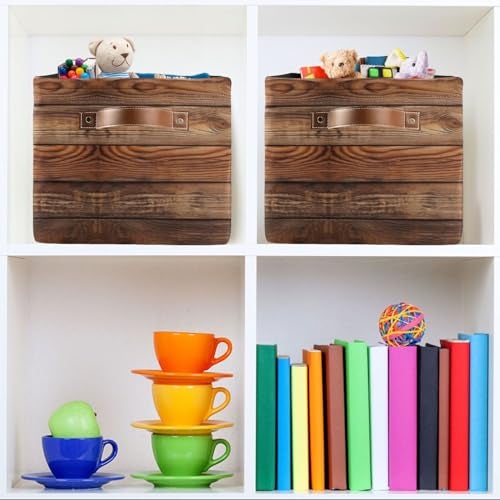 Bzocm Wood Print Rectangular Retro Vintage Storage Basket Organizer Bin Shelf Baskets For Clothes Gifts For Home Office Dorm - Image 4