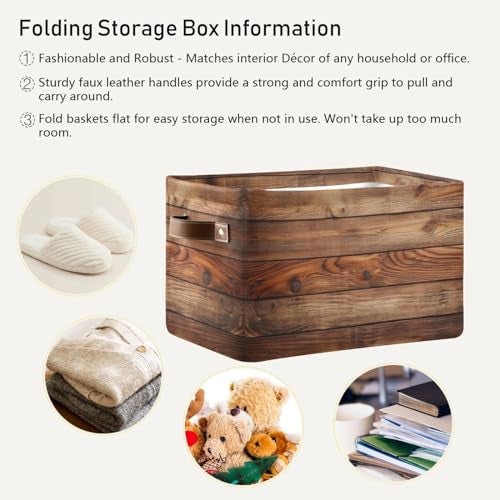 Bzocm Wood Print Rectangular Retro Vintage Storage Basket Organizer Bin Shelf Baskets For Clothes Gifts For Home Office Dorm - Image 5