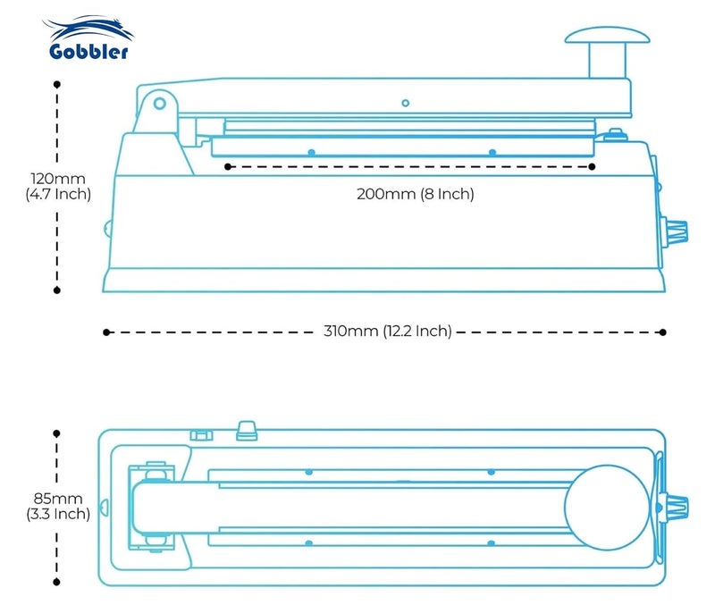 GOBBLER 200mm 8 Inch Electric Heat Sealing Machine for Plastic Bags Impulse Sealer Metal Body White PFS200 MT - Image 4