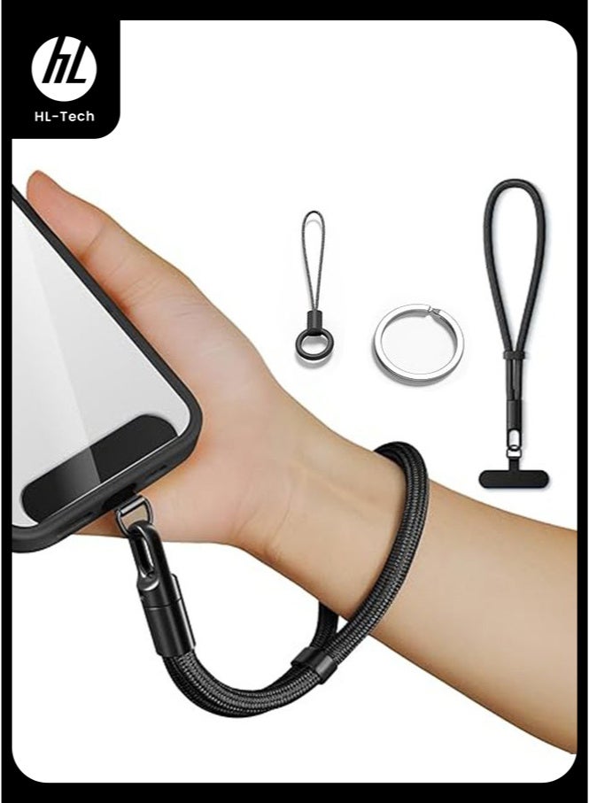 HL-Tech Universal Cell Phone Wristband, Anti-Theft Adjustable Lanyard with Keychain, Cell Phone Lanyard Accessory 3 Pcs - Compatible with All Phone Cases, Multifunctional Wristband for Smartphones, Cameras, Keys - Black - Image 1
