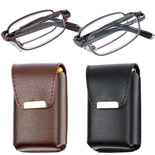 Success Eyewear Reading Glasses Set of 2 Fashion Folding Readers with Leather Cases Brown and Gunmetal Glasses for Reading for Men and Women Set of Gunmetal and Brown 3 - Image 1