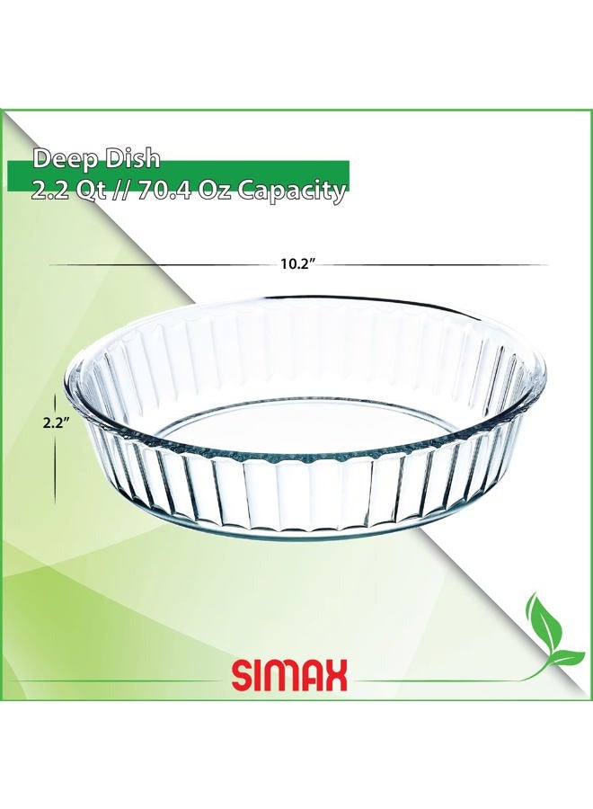 SIMAX Glass Pie Pan for Baking: Deep Round Pie Plate Dish Great For Apple, Pumpkin, Holiday Pies, etc. - Fluted Pie Holder - Oven Safe Tray - Borosilicate Glass Cake Tin - 10.25 Inch Large Diameter - Image 3