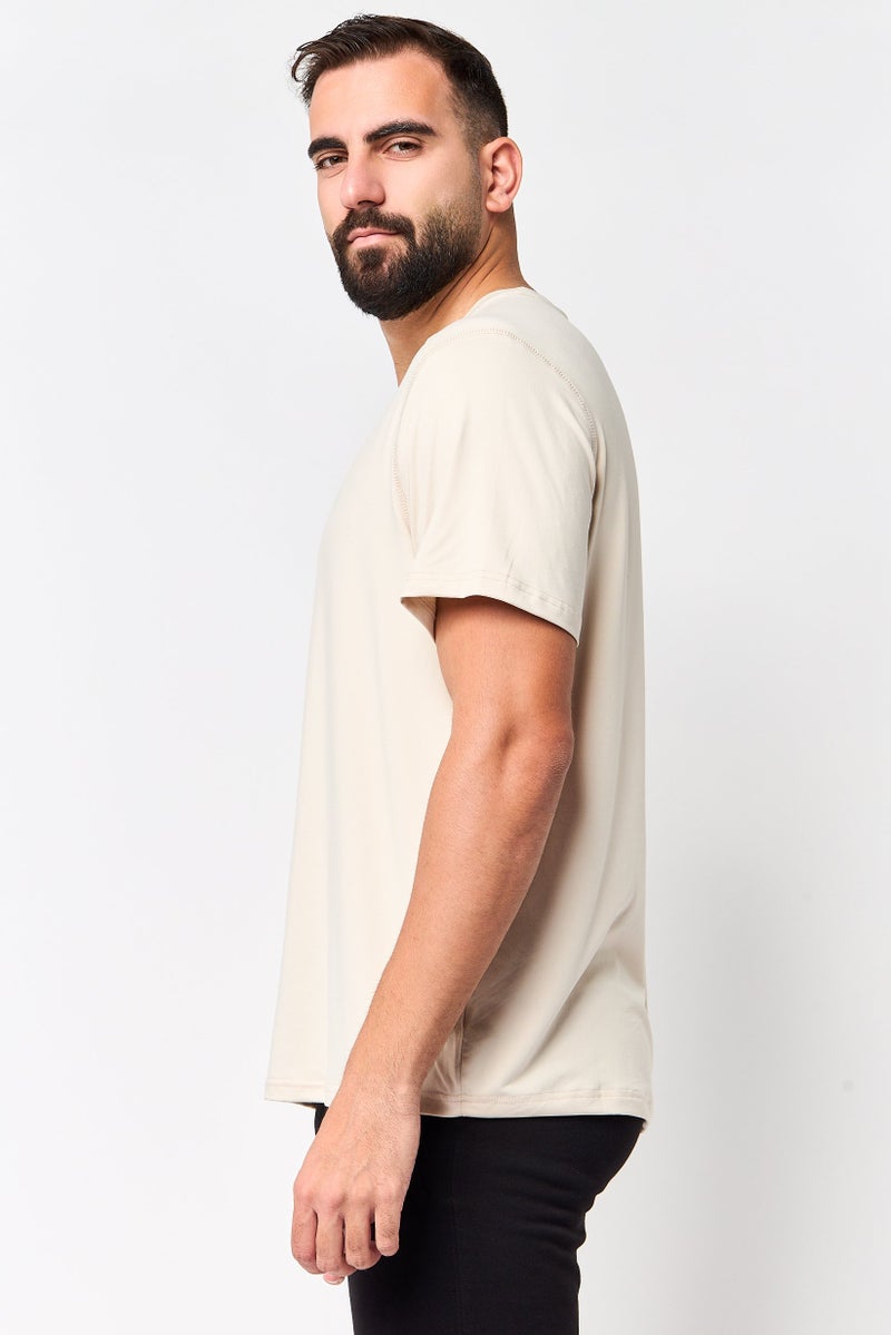 MOTION Men Sportswear Fit Short Sleeve Training T-Shirt, Beige - Image 3