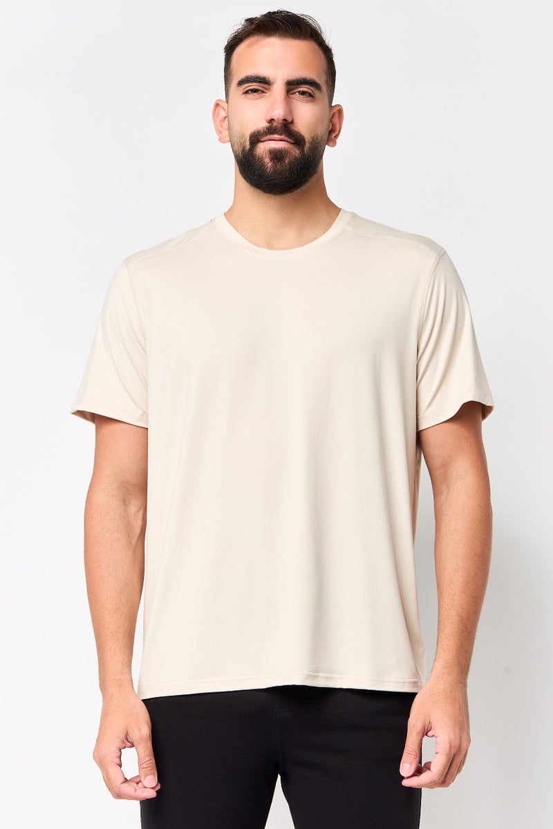 MOTION Men Sportswear Fit Short Sleeve Training T-Shirt, Beige - Image 1