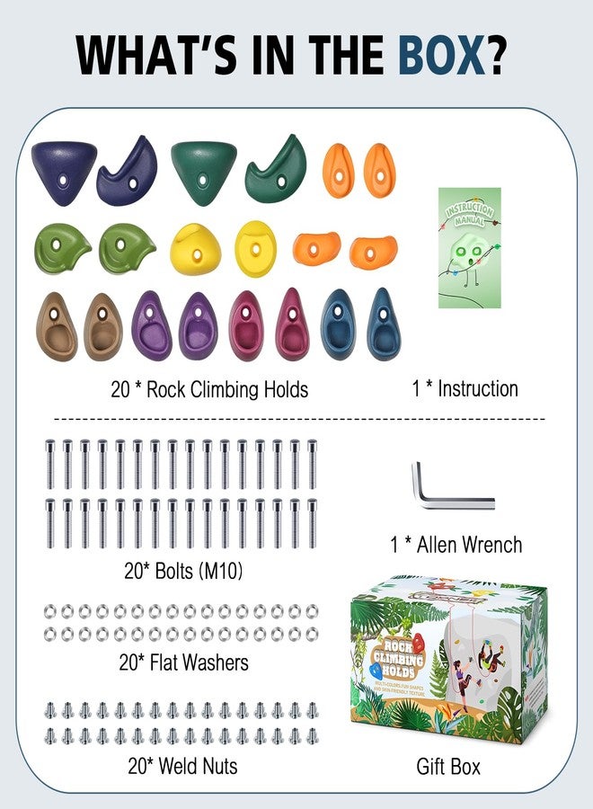 TOPNEW 20PCS Kids Climbing Holds, Climbing Rocks for Play Set, Swingset - Adult Rock Wall Holds with Mounting Hardware for Indoor Outdoor Climbing Wall, Dark Color - Image 2