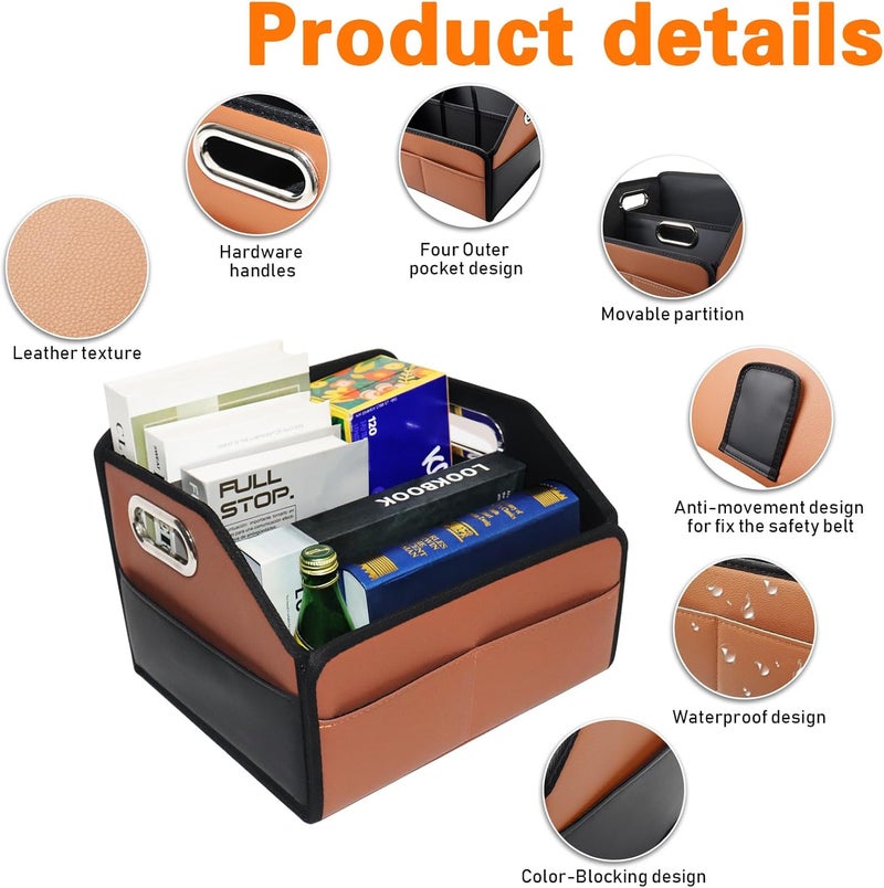 Noaman 2025 Upgraded Leather Car Organiser with 3 Metal Handles and 6 Compartments (Brown) - Image 2