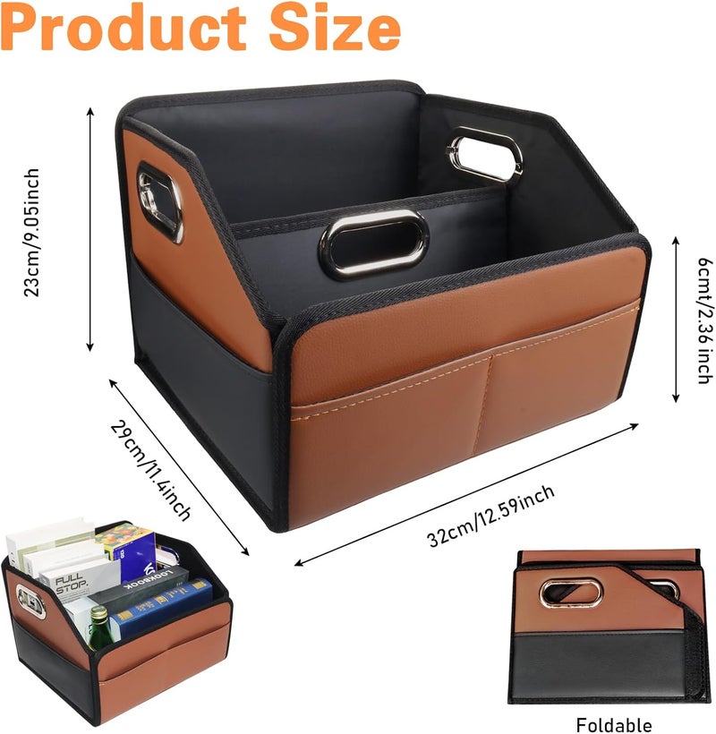 Noaman 2025 Upgraded Leather Car Organiser with 3 Metal Handles and 6 Compartments (Brown) - Image 3
