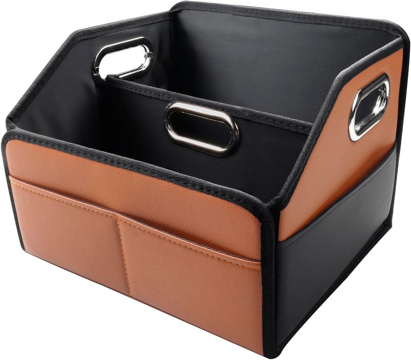 Noaman 2025 Upgraded Leather Car Organiser with 3 Metal Handles and 6 Compartments (Brown) - Image 1