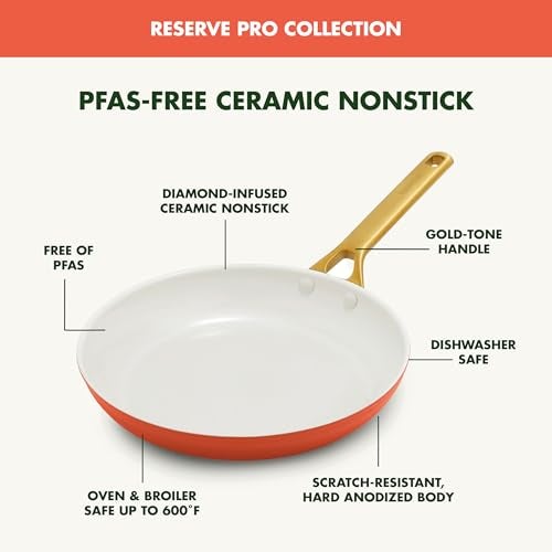 GreenPan Nonstick Reserve Pro 8 Frying Pan NSF Certified Ceramic Hard Anodized PFASFree Skillet Stainless Steel Handles Oven Dishwasher Safe Harvest Orange - Image 3