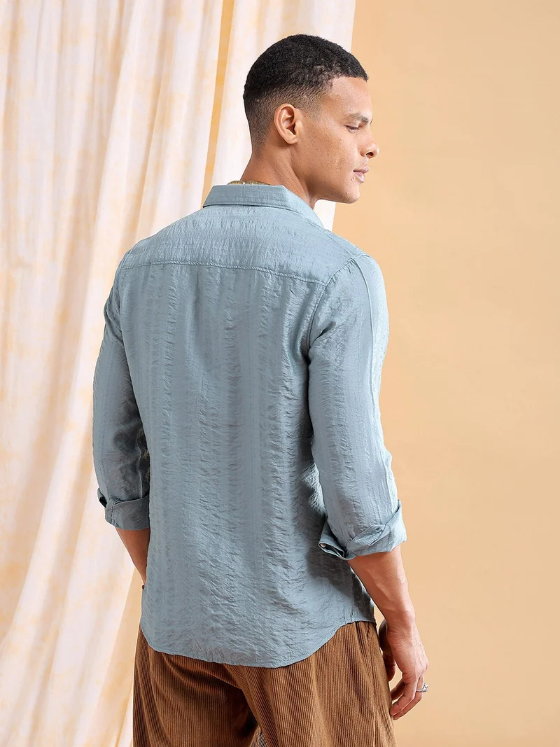 The Indian Garage Co Men Slim Fit Striped Full Sleeves Cutaway Collar Resort Wear Shirt