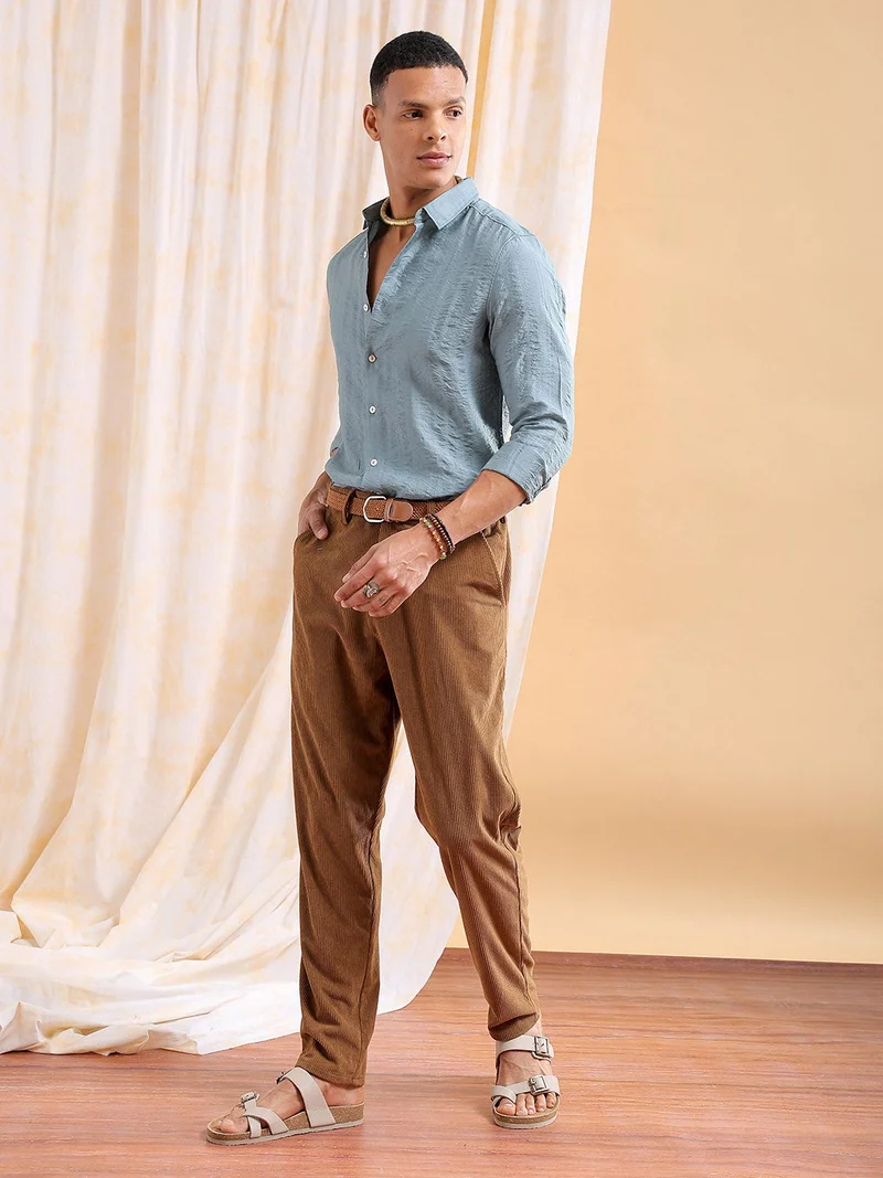 The Indian Garage Co  Men Slim Fit Striped Full Sleeves Cutaway Collar Resort Wear Shirt for Men | Best Price UAE