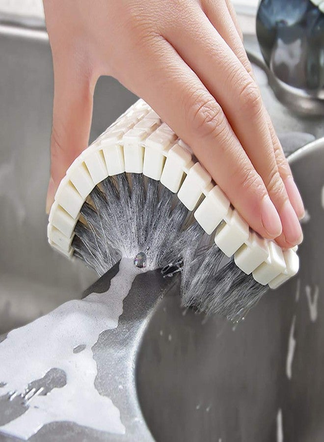 Leeonz Bendable Brush Scrub Sink Cleaning Brush for Tubs, Tile Walls, Countertops and Floors (White and Silver, 15.5 x 5.8 x 4 cm) 2 Pack - Image 3