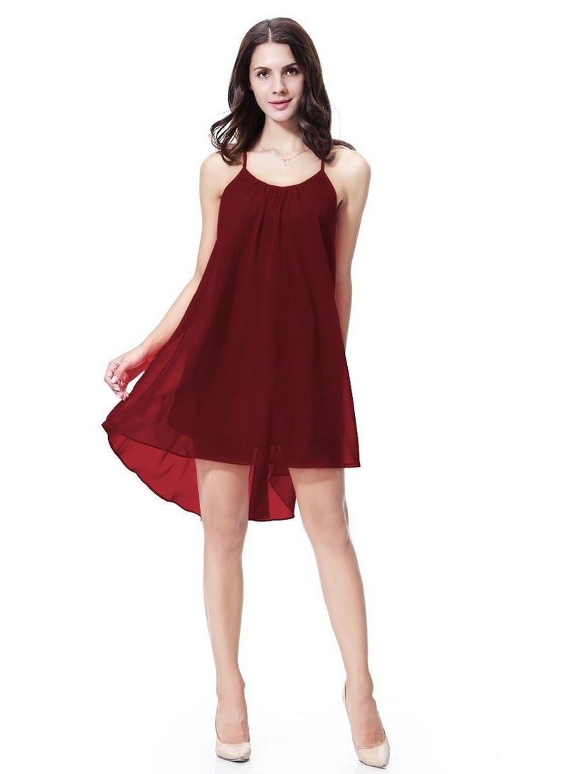 Loquat Women's Solid Color Chiffon Mini Slip Dress Wine Red 