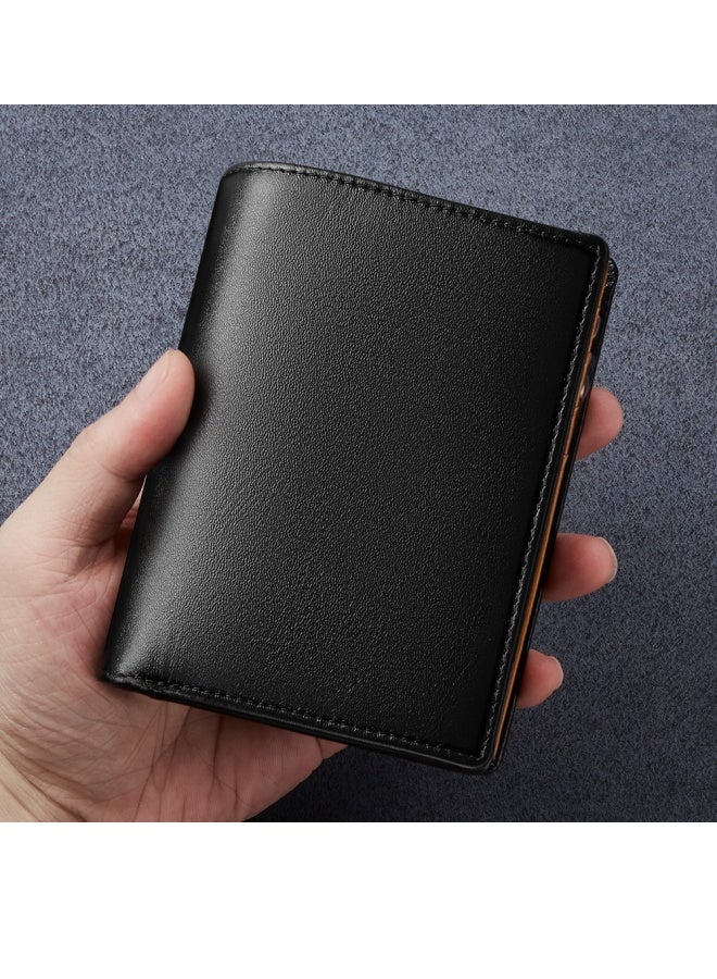 Dante Men's Genuine Leather Zipper Wallet Large Capacity Multi-Card Slot Vertical Wallet Black Brown - Image 1
