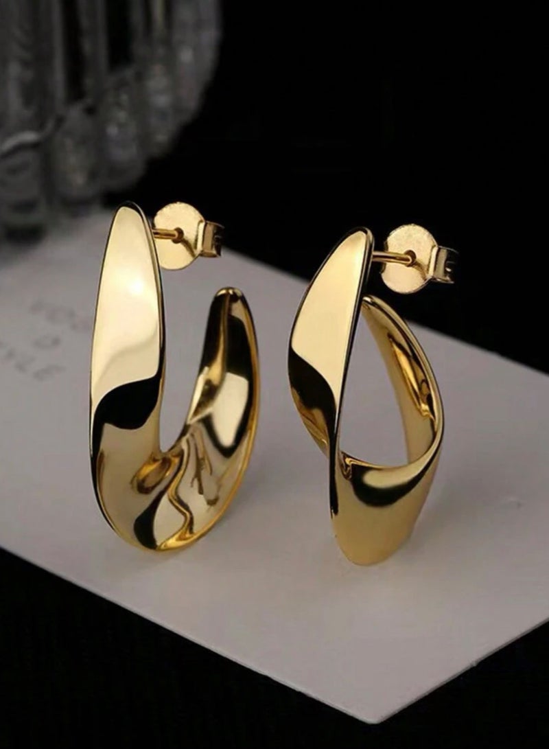 Dangle Charms Elegant Stainless Steel Gold Plated Earrings For Women - Image 1