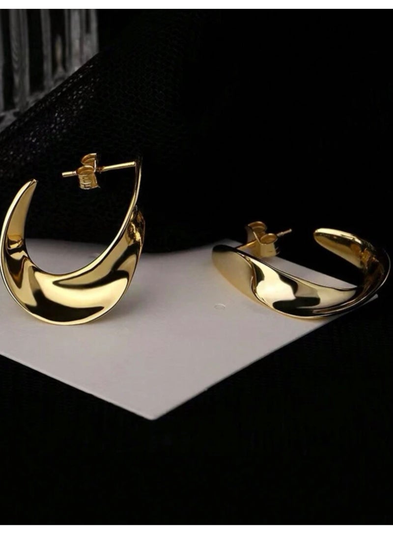Dangle Charms Elegant Stainless Steel Gold Plated Earrings For Women - Image 4