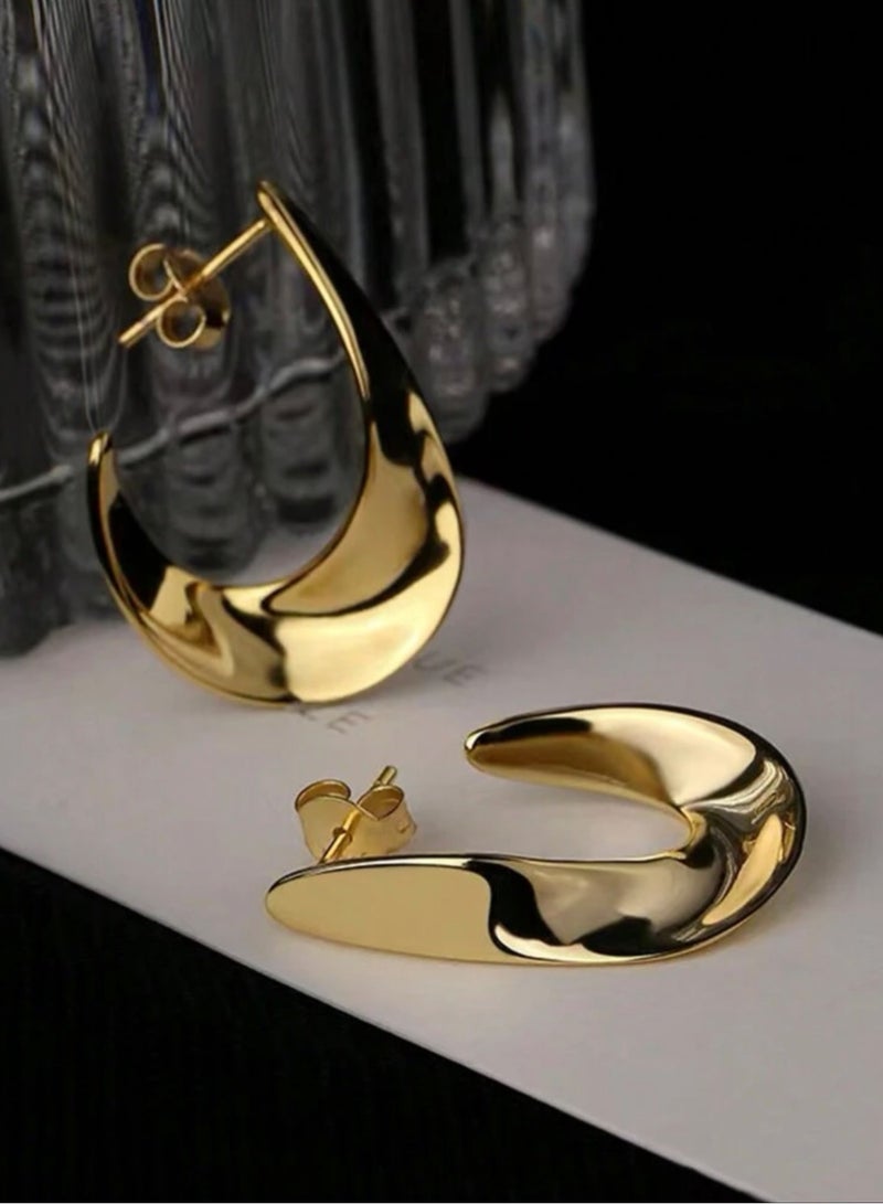 Dangle Charms Elegant Stainless Steel Gold Plated Earrings For Women - Image 3