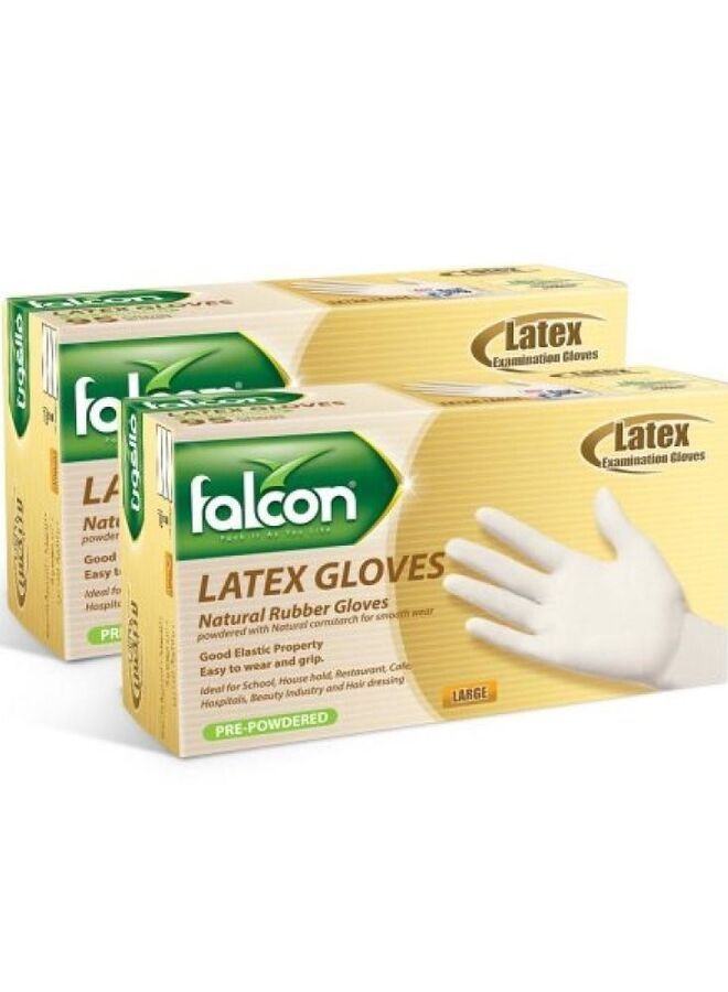 Falcon Latex Gloves - Pre-Powdered (2 Packs x 100 Pieces)Large
