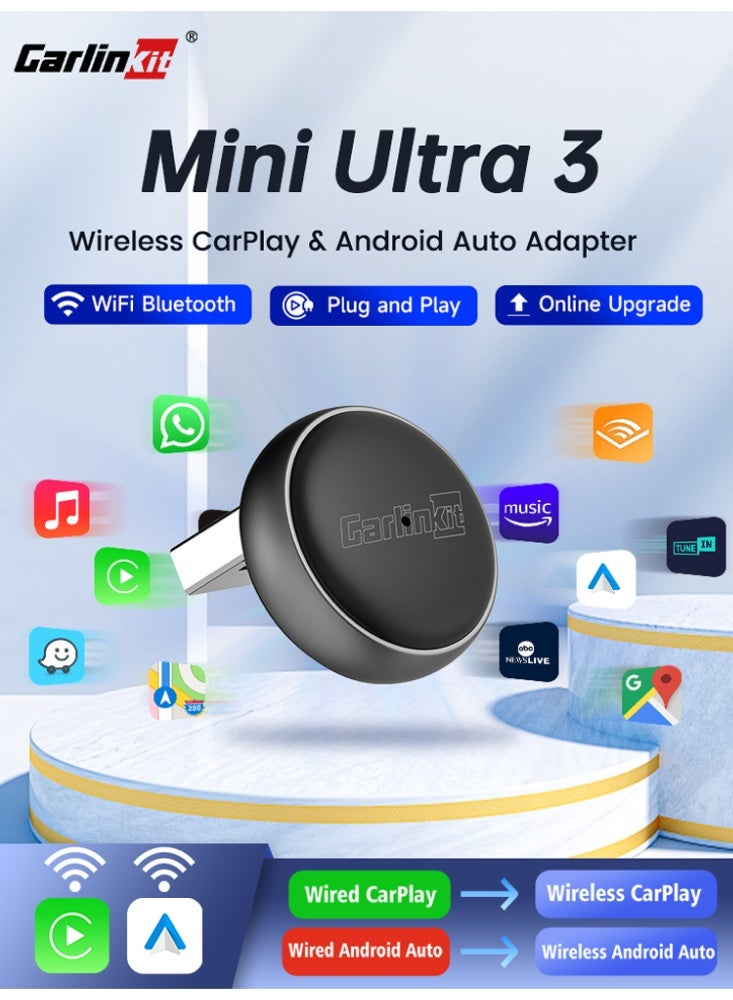 كار لينكيت كارلينكيت ميني الترا 3 اللاسلكية كاربلاي محول السلكية إلى اللاسلكية الروبوت السيارات مربع أوسب دونجل التوصيل والتشغيل واي فاي السيارات الاتصال - Image 1
