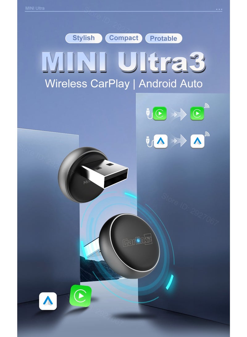 كار لينكيت كارلينكيت ميني الترا 3 اللاسلكية كاربلاي محول السلكية إلى اللاسلكية الروبوت السيارات مربع أوسب دونجل التوصيل والتشغيل واي فاي السيارات الاتصال - Image 2