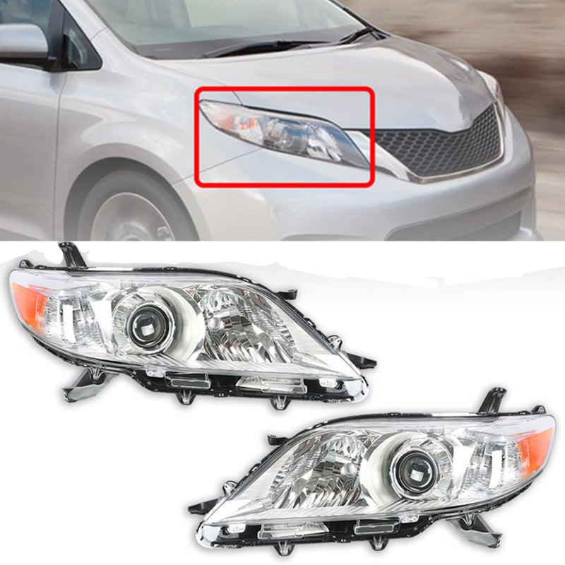 WFLNHB Headlights Assembly Replacement for Toyota Sienna 20112018 Halogen Headlights Headlamps Pair Left and Right Side Driver and Passenger Side