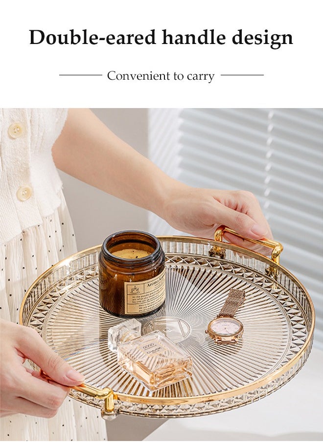 DUNISO Serving Tray With Handle, Household Circular Storage Tray, Food Tray, Tea Cup Tray, Suitable For Dressing Table, Living Room, Foyer, Bedroom, 30 * 27 * 3.5cm ﻿  - Image 3