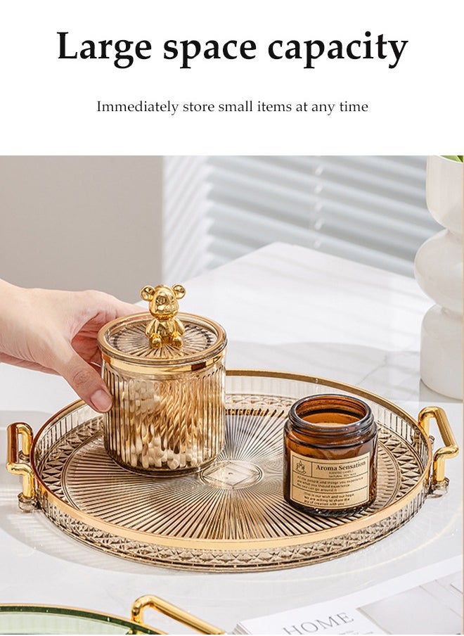 DUNISO - Serving Tray With Handle, Household Circular Storage Tray, Food Tray, Tea Cup Tray, Suitable For Dressing Table, Living Room, Foyer, Bedroom, 30 * 27 * 3.5cm ﻿ - Image 1
