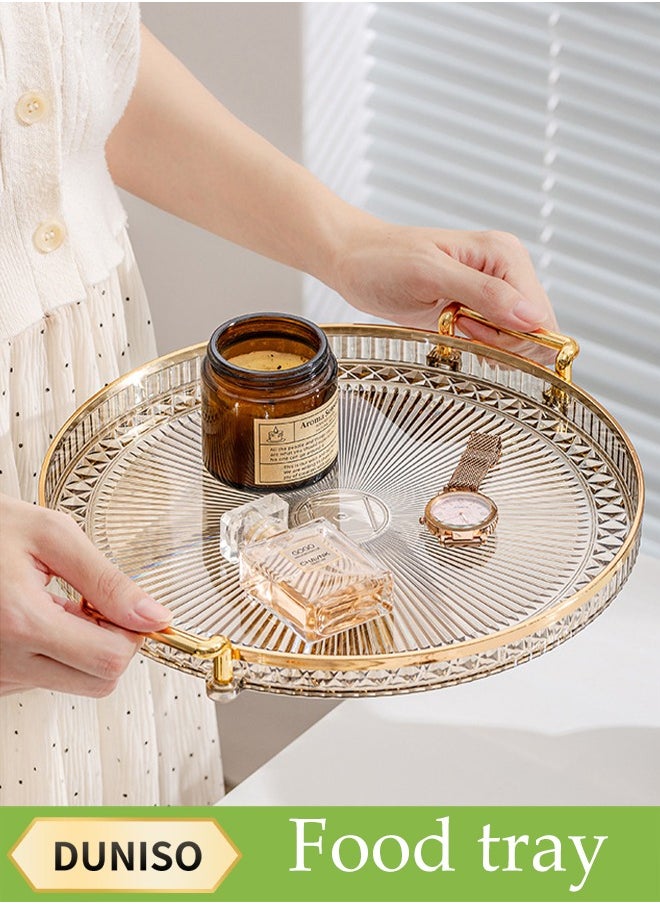 DUNISO Serving Tray With Handle, Household Circular Storage Tray, Food Tray, Tea Cup Tray, Suitable For Dressing Table, Living Room, Foyer, Bedroom, 30 * 27 * 3.5cm ﻿  - Image 1