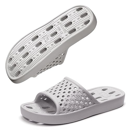 Xomiboe Shower Shoes Men Women Non Slip Bathroom House Slippers College Dorm Room Essentials for Girls Kids Shower Sandals Swimming Water Shoe (Grey,EU42-43) - Image 2