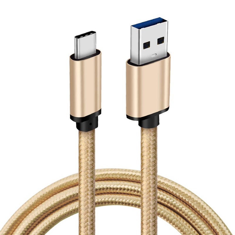 CBUS 6ft Gold 3A Heavy-Duty Double Braided USB-C 3.1 Cable to USB-A 3.0 Fast Charger Cable Compatible with iPad Pro 2018, Samsung Galaxy S10/S9/S8, Note9, Note8, View 2, Tab A 10.5", Tab S4/S3, Book2 - Image 1