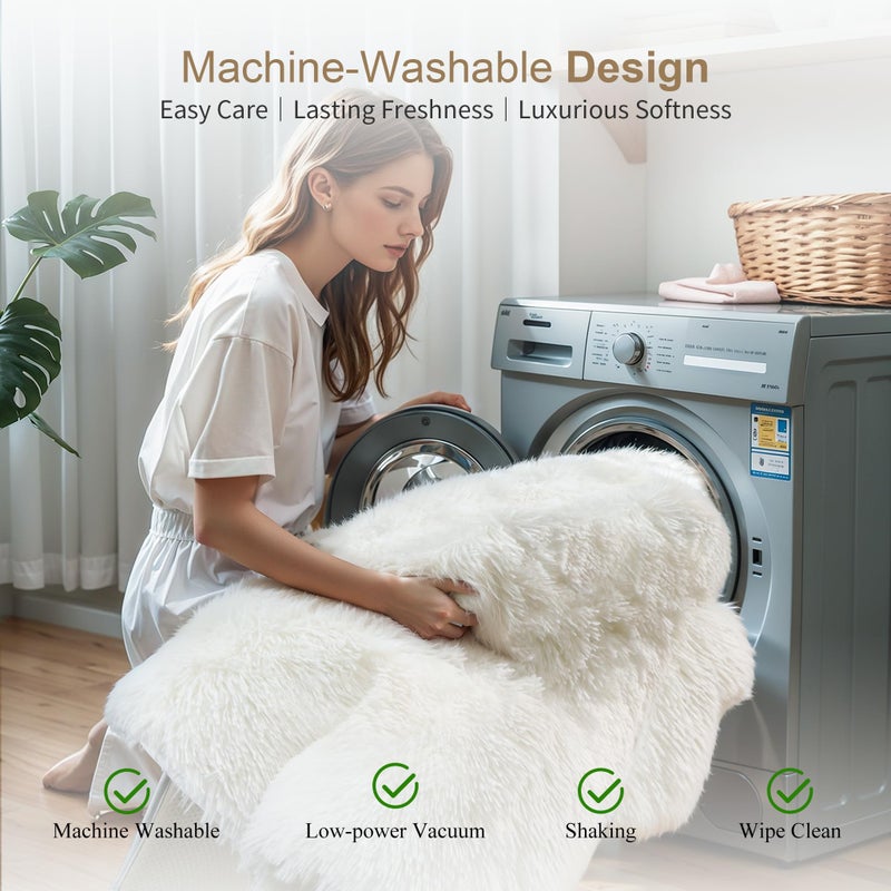 KICHOWUA Thick Area Rug 4x6 Cream White Fluffy Shag for Bedroom, Soft Washable Fuzzy Shaggy Non-Slip Plush Carpet for Living Room, Modern Furry Rugs for Kids Nursery Baby Boys Girls Dorm, Ivory - Image 5