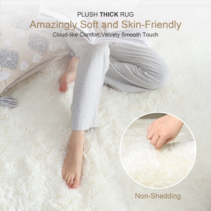 KICHOWUA Thick Area Rug 4x6 Cream White Fluffy Shag for Bedroom, Soft Washable Fuzzy Shaggy Non-Slip Plush Carpet for Living Room, Modern Furry Rugs for Kids Nursery Baby Boys Girls Dorm, Ivory - Image 2