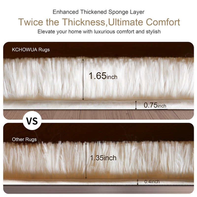 KICHOWUA Thick Area Rug 4x6 Cream White Fluffy Shag for Bedroom, Soft Washable Fuzzy Shaggy Non-Slip Plush Carpet for Living Room, Modern Furry Rugs for Kids Nursery Baby Boys Girls Dorm, Ivory - Image 3