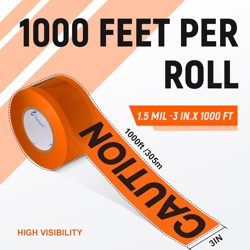 TopSoon Caution Barricade Tape Non-Adhesive Barrier Tape Construction Halloween Party Decoration (3Pack Orange Caution,1000ft) - Image 2