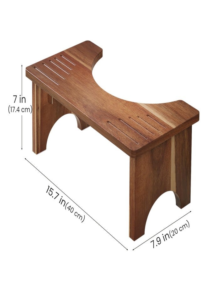 Danfoxer 7 Inches Acacia Wood Toilet Stool Squat for Adults,Foldable Poop Stool for Bathroom,Portable Potty Step Stool with Non-Slip Strip,No Assembly Required - Image 2