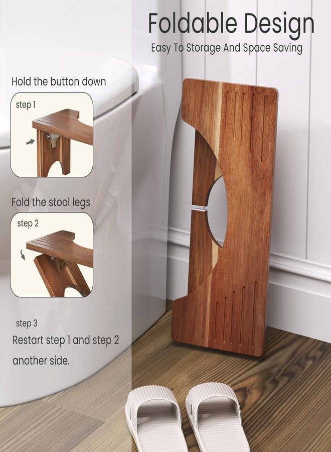 Danfoxer 7 Inches Acacia Wood Toilet Stool Squat for Adults,Foldable Poop Stool for Bathroom,Portable Potty Step Stool with Non-Slip Strip,No Assembly Required - Image 3