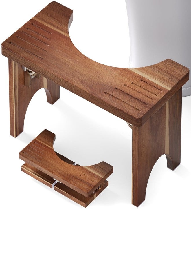 Danfoxer 7 Inches Acacia Wood Toilet Stool Squat for Adults,Foldable Poop Stool for Bathroom,Portable Potty Step Stool with Non-Slip Strip,No Assembly Required - Image 1