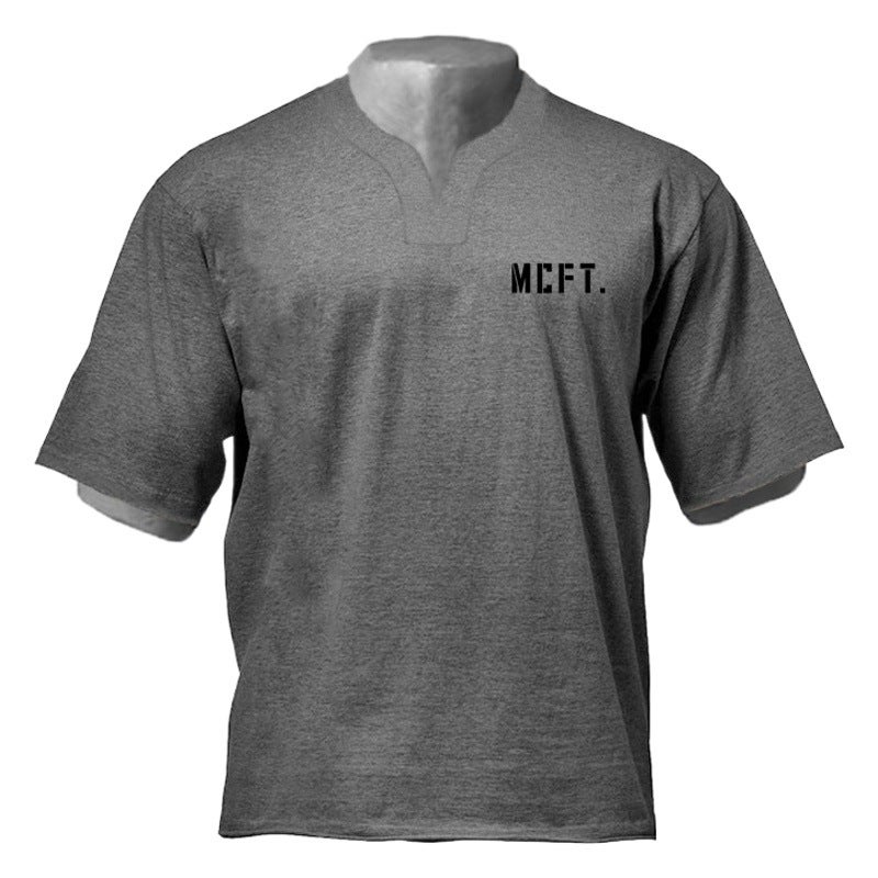 Men''s Fitness short sleeve loose plus size sportswear V-neck cotton bottoming shirt T-shirt MCFT printing cross-border foreign trade - Image 2