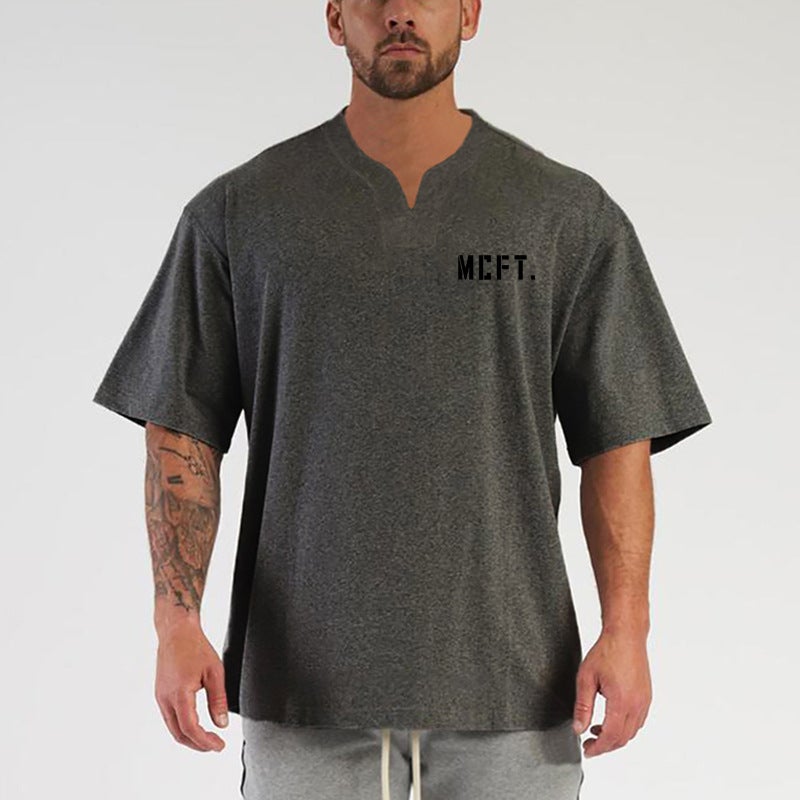Men''s Fitness short sleeve loose plus size sportswear V-neck cotton bottoming shirt T-shirt MCFT printing cross-border foreign trade - Image 4