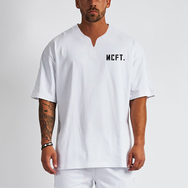 Men''s Fitness short sleeve loose plus size sportswear V-neck cotton bottoming shirt T-shirt MCFT printing cross-border foreign trade - Image 3