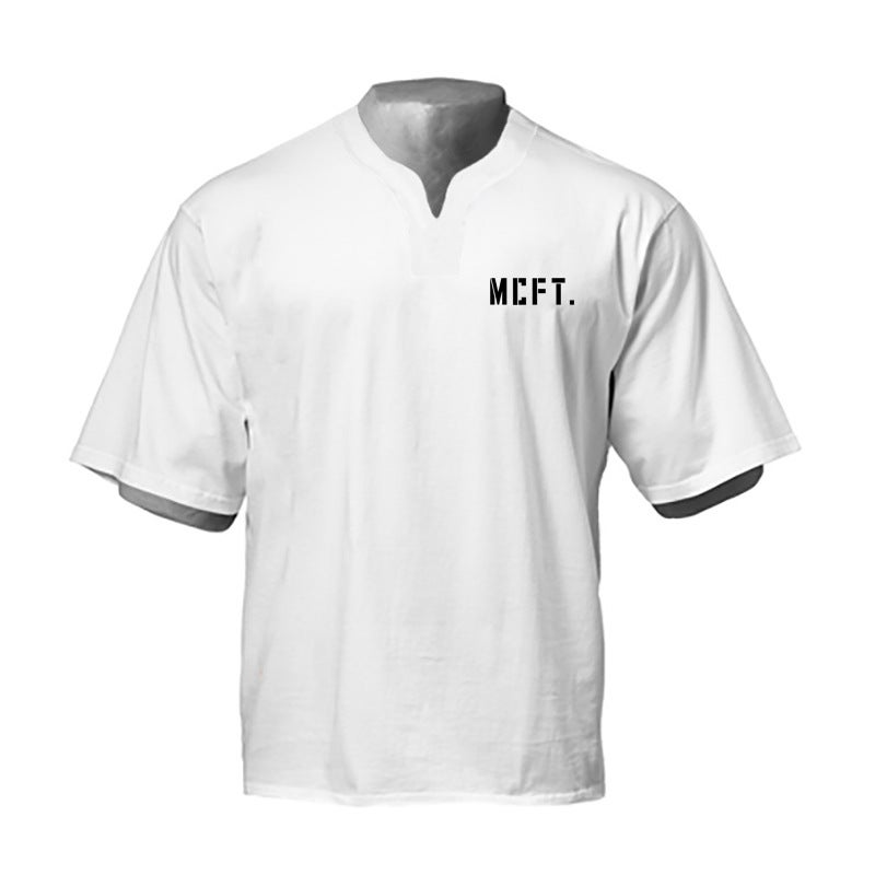 Men''s Fitness short sleeve loose plus size sportswear V-neck cotton bottoming shirt T-shirt MCFT printing cross-border foreign trade - Image 1