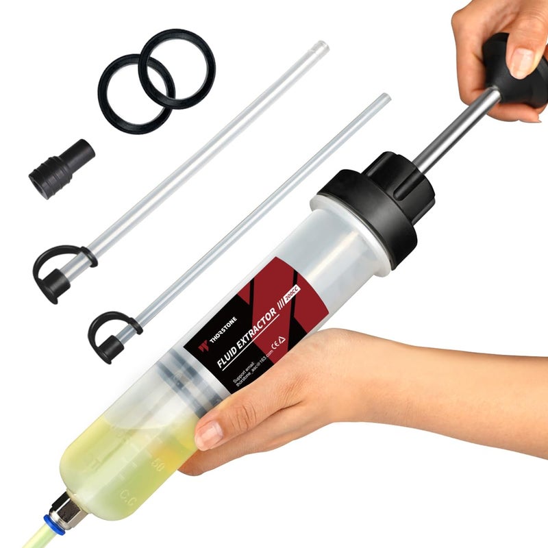 Thorstone 200cc Automotive Fluid Extractor Pump Manual Oil Change Syringe with 2pcs 22cm PVC Suction Tubes