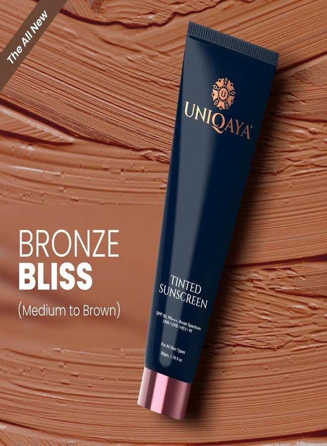 Uniqaya Tinted Sunscreen Spf 50 PA+++ | Sunscreen for Oily Skin & Dry Skin |Blue Light Protection No White Cast, Lightweight | Shade Bronze Bliss- Medium to Brown|50gm - Image 4