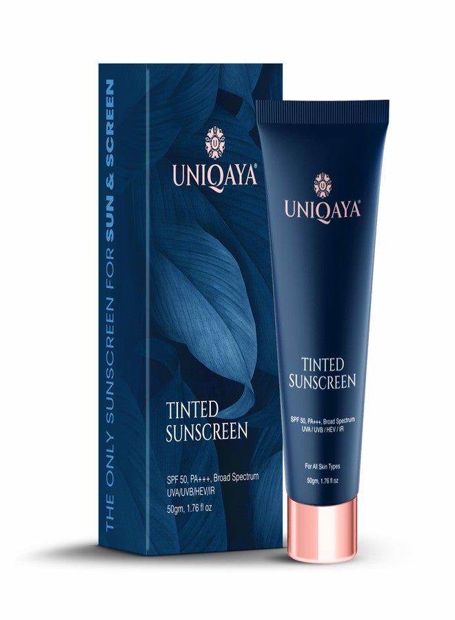 Uniqaya Tinted Sunscreen Spf 50 PA+++ | Sunscreen for Oily Skin & Dry Skin |Blue Light Protection No White Cast, Lightweight | Shade Bronze Bliss- Medium to Brown|50gm - Image 1