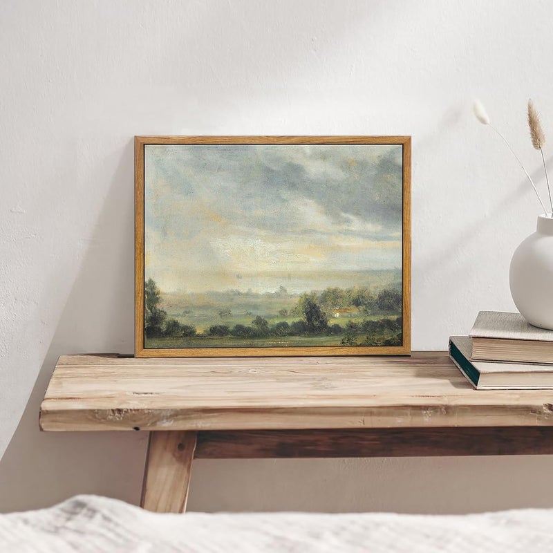 KBKBART Framed Framed Vintage Landscape Wall Art Prints, Retro Green Forest Valley Nature Wilderness Illustrations Canvas Painting, Farmhouse Decor Wall Art Ready To Hang for Bedroom, Living Room, - Image 5