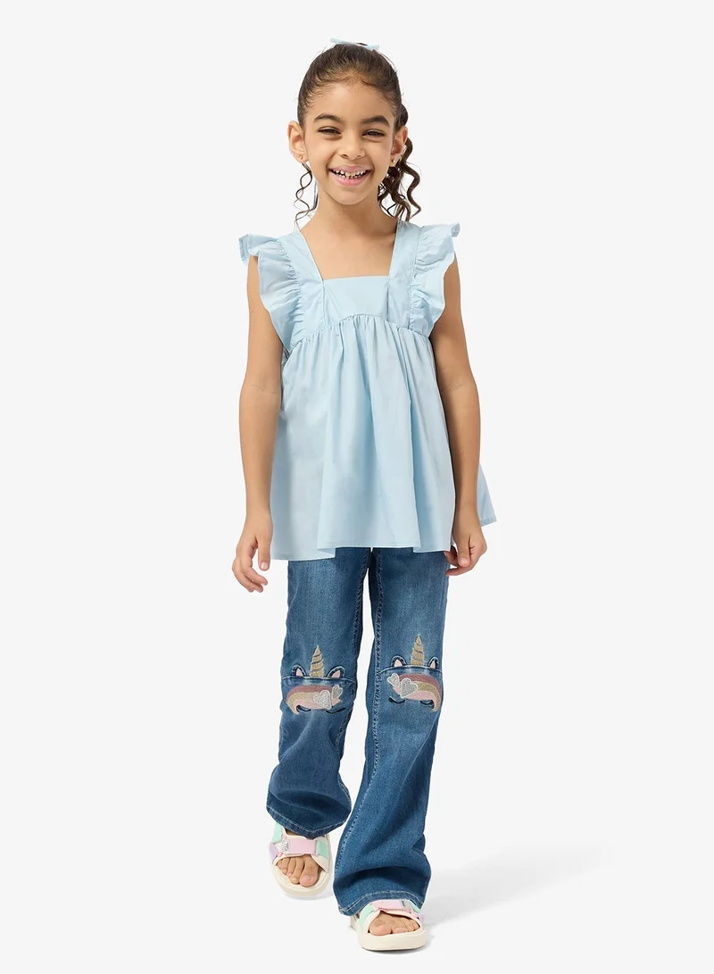 Pinata Blue Frill Shoulder Top