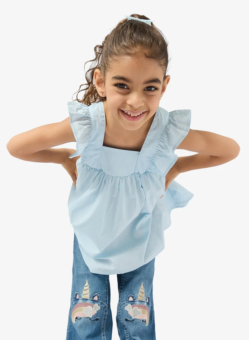 Pinata Blue Frill Shoulder Top