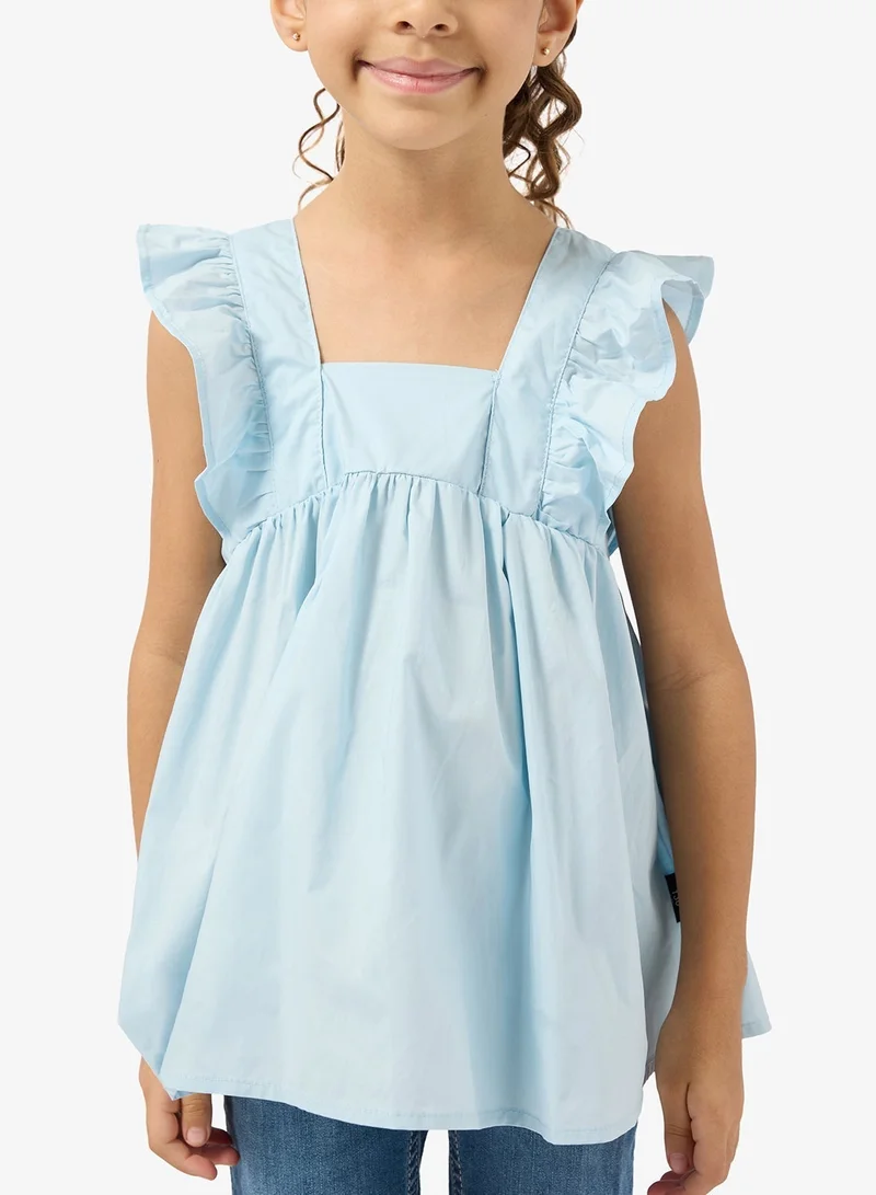 Pinata Blue Frill Shoulder Top