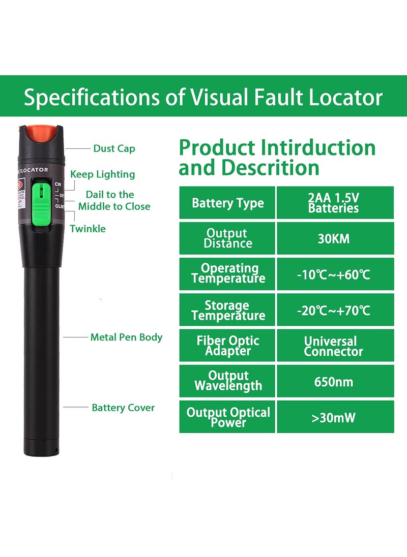 VFLTOOL Visual Fault Locator Kit 30mW 30KM with 2.5mm Universal Connector FC Male to LC Female Adapter, VFL Red Light Pen for Network Cable Test, Fiber Optic Source Tester Detector Meter for FC,SC,ST,LC  - Image 2